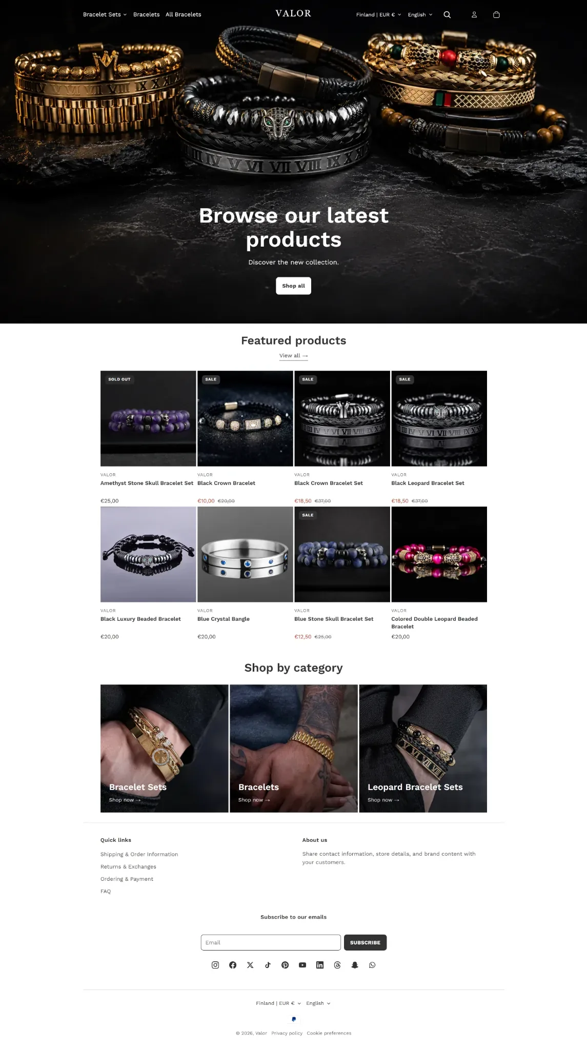 Valor Shopify theme — homepage storefront preview