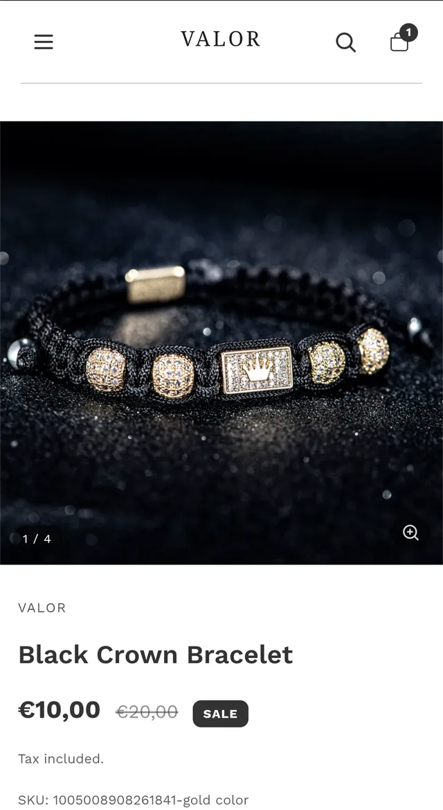 Valor theme — mobile product page with sale price